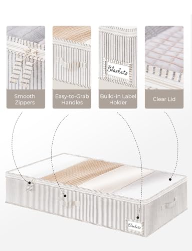 StorageWorks Large Under Bed Storage Containers with Handles and Label Holder, 2 Pack Ultra-thick Fabric Underbed Bins, Closet Organizer for Clothes, Blankets, Sweater - color: Gray and White Stripes, size: Large-without Wheels
