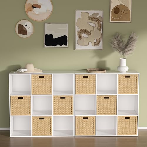 Wooden 9 Cube Storage Organizer with Closed Back Panel,White Cube Shelf Cubby Storage Organizer with Compartments for Living,Bookshelf, Easy to Install (White, 9 Cube-13in) - color: White, size: 9 Cube-13in