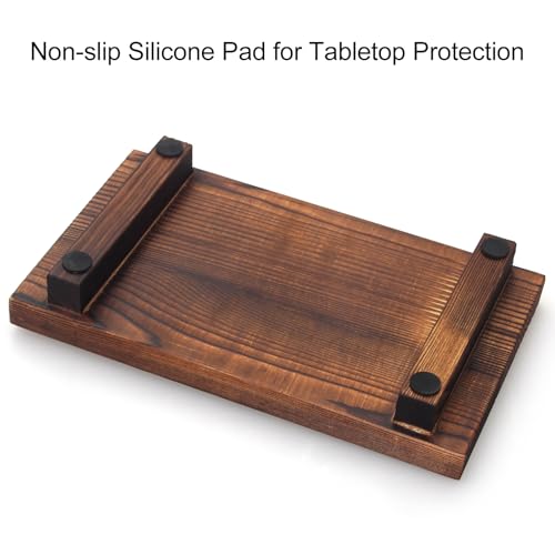 Farmhouse Wooden Bathroom Tray Small Kitchen Countertop Trays Decorative Wood Riser Pedestal Stand Dish Soap Dispenser Holder for Kitchen Counter Bathroom Sink Organizer Accessories Decor Vanity Tray - color: Brown, size: 10" x 6" x 1.6"