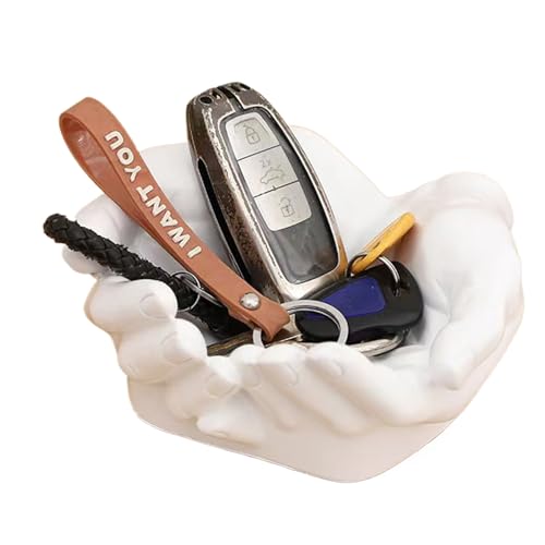 Sculpture Key Tray – storage plate, entry dish | elegant hand statue catchall tray, decorative organizer for rings, earrings, car keys, foyer setup, and bedroom nightstand accessory placement - color: White