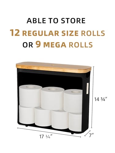 StorageWorks Toilet Paper Storage Basket, Papers Container with Bamboo Lid, Medium Toilets Holder for Up to 9 Mega Rolls, Organizer for Bathroom, Black, 1 Pack - color: Black, size: Medium