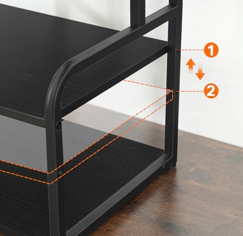 HOOBRO Printer Stand, 3-Tier Desktop Printer Table, Under Desk Printer Storage Office Organizer, Storage Rack with Adjustable Shelf, for Home Office, Kitchen, Living Room, Black BB06PS01
