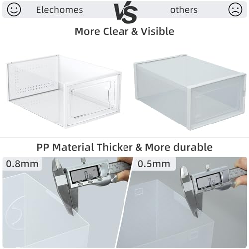 Elechomes Shoe Boxes Clear Plastic Stackable 18 Pack Premium Shoe Organizer Storage for Closet Foldable Shoe Rack Containers Sneaker Display Case Holder Shoe Bin Entryway Drawers Gifts