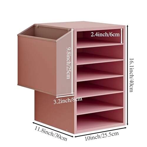 Unionly 6 Tier Adjustable Countertop Mail Sorter, Mailboxes With Name Slots, Literature Organization Paper Storage Slot, Office Desk File Organizer, Wooden Desktop Mailbox for Classroom(Pink, 6 Slots) - color: Pink, size: 6 Slots