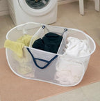 Pop-Up Mesh Triple Sort Laundry Basket with Three Compartments, White, 16" x 16" x 28"