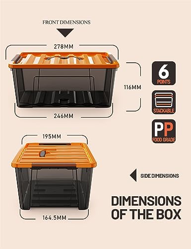WYT 5-Quart Small Storage Container Bin with Orange Secure Lid and Black Clear Latch Buckles, Durable Plastic Stackable Nestable Organizin, 6-Pack - color: Orange
