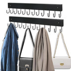 2 Pack Purse Organizer Wall Mount with 24 Rotating 180° Coat Rack, 14.6" Wooden Entryway Purse Holder, Wall Hooks for Hanging Belts, Ties, Keys, Scarf, Bras, Bag, Space Saving Hanger (Black) - color: Black