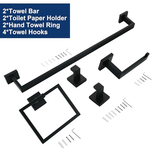 10 Pieces Bathroom Hardware Accessories Set Black, 24Inch Bathroom Towel Rack Set SUS304 Stainless Steel, Square Bath Towel bar Set Heavy Duty, Wall Mounted - color: Matte Black, size: 24" 10pcs