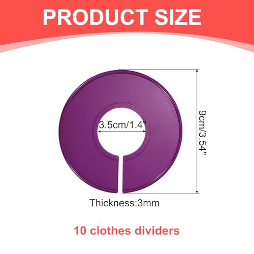 uxcell 10 Pcs Clothes Dividers,Round Closet Rack Dividers Clothing Rack Size Dividers Blank Labels Writable & Reusable for Hanging Clothes Sorting Size, Purple - color: Purple