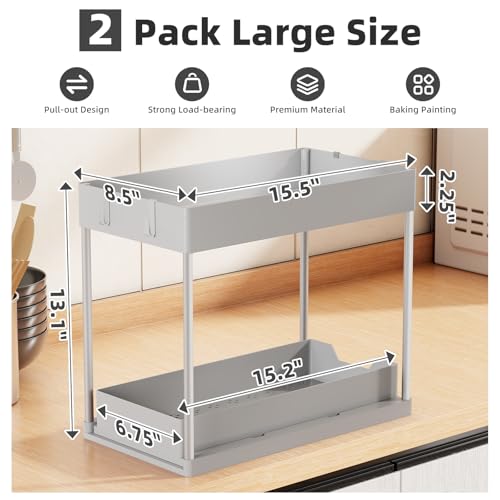 Simple Trending Under Sink Organizer 2 Pack, Sink Pull-Out Sliding Storage Cabinet, 2-Tier Under Shelf Organizer for Kitchen Bathroom, Grey - color: Grey, size: 2 pack