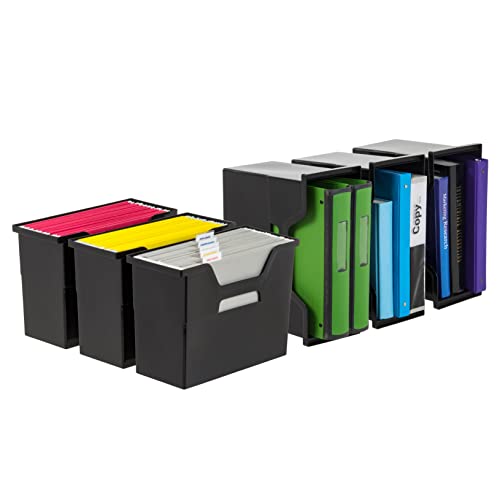 IRIS USA Medium Portable Desktop File Box with Open Lid, 6 Pack, Side Handles, Tabs & Inserts, Hanging File Folders, Letter-Size File Magazine Newspaper Mail Document Notebook, Black - style: Black M - 6 Pack