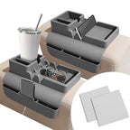 2Pcs Couch Cup Holder Tray, Couch Arm Cup Holder, Large Anti-Slip Couch Cups Holder with Side Pocket, Silicone Sofa Armrest Organizer for Snacks/Remote/Phone/Fruit, Gift for Holiday - color: Grey
