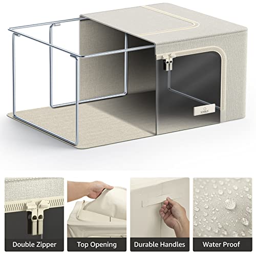 Sorbus Storage Bins with Metal Frame - Stackable & Foldable Clothes Organizer Bags - Oxford Fabric Storage Containers with Large Clear Window & Carry Handles, Bedroom Organization for Bedding & Linen - color: Beige, size: 6 Pack