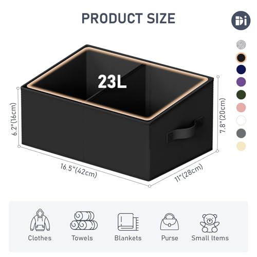 DIMJ Trapezoid Storage Bins for clothes - 5 Packs Closet Organizers and Storage Baskets, Foldable Closet Baskets with Handles and Divider, Closet Storage Bin Toybox for Shelves Living Room Bedroom - color: Black, size: 5 Bins 16.5"x11"x7.8"