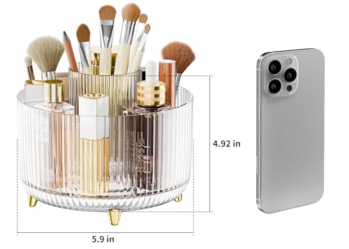 Clear Rotating Makeup Organizer Countertop for Vanity, 360° Makeup Brush Holder Organizer with 5 Compartments, Transparent Cosmetic Storage for Lipstick, Skincare, Bathroom Counter(Transparent) - color: Transparent