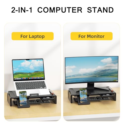 Heymaster Ergonomic Monitor Stand Riser, Laptop Stand Foldable Muti-Angle Adjustable Portable Foldable Stand with Heat-Vent Compatible with MacBook, Air, Pro, Surface Laptop (9-17 inches) (Black) - color: Black
