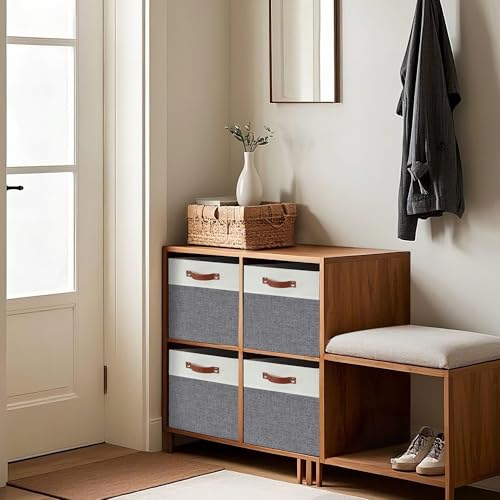 DECOMOMO Kallax Storage Cubes - 13x15x13 Storage Bins, Baskets for Organizing Shelves (Grey and White, 4-Pack) - color: Grey and White, size: Kallax 13"x15"x13" /4pcs