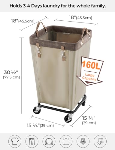 StorageWorks 160L Laundry Basket with Wheels, Large Rolling Hampers for Clothing Organizer, Dirty Clothes Basket for Hotel, Home, Closet, Dorm, Light Khaki - color: Light Khaki, size: 160L