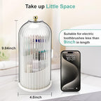 QIYVLOS Toothbrush Holders with Sliding Lid, Rotating 3 Slots Bathroom Organizer Countertop, Tooth Brush Toothpaste Holder Bathroom Counter Stand Sink Organizer Caddy for Vanity Makeup Brushes Holder - color: White+Transparent Black