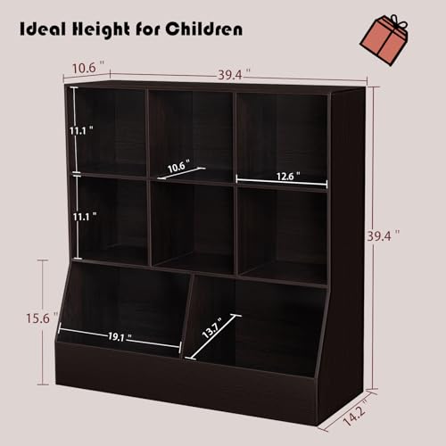 DINZI LVJ Toy Storage Organizer, Kids Bookshelf, Wood Toy Storage Cabinet, 3-Tier 8 Cubby Children Bookcase, 39.4" L Toddler Book Shelf for Playroom, Living Room, Nursery, Hallway, School, Espresso - color: Espresso, size: 3-Tier 39.4"