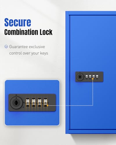 Uniclife 60 Keys Key Lock Box with Code, Wall Mount Key Box, Key Cabinet with Key Racks and Tags, Lock Box for Keys, Key Lockbox, Key Storage Box for Home Office & Company, Blue - color: Blue, size: 60 Keys