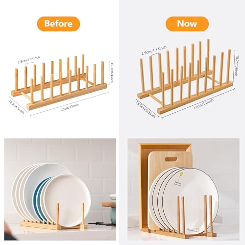 HBlife 2pcs Heighten and Widen Bamboo Dish Dying Rack Pot Lid Plate Organizer Holder for Cabinet, Cutting Board Stand Drainer Storage Plate Rack for Dish, Pot Lid, Bowl, Cup, Cutting Board and Books - color: Rod 6inch High 8slots 2pcs