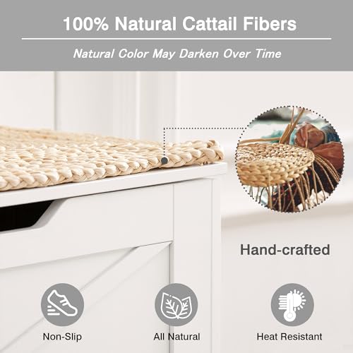 VECELO 43.3" Storage Bench, Entryway Shoe Ottoman, Farmhouse Style Bench with Handwoven Cushion and Metal Safety Hinges, for Bedroom, Living Room, Entryway, White - color: White, size: 43.3"W