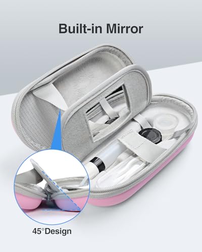 Luxtude Contact Lens Case, Cute Glasses and Contact Case 2 in 1, Built-in Mirror & Tweezers & Contacts Lense Solution Bottle, Double Layer Hard Carrying Cases for Travel, Pink - color: Pink