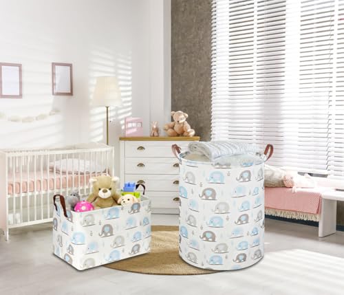 NTAOHAMPER Rectangular Blue Elephant Storage Basket,Collapsible Gift Basket with Handles,Books Box,Room Decor(Blue Elephant) - color: Blue Elephant