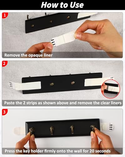 CypherX Key Holder Wall Mount Adhesive, Easy Removal Super Adhesive Tapes, No Damage Small Key Rack with 4 Hooks for Entryway Door Bathroom and Kitchen (Black) - color: Black-S