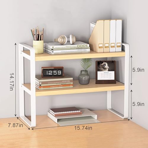 SIDIANBAN Desktop Organizer Shelf Office Storage Rack Computer Desk Bookshelf Adjustable Display Shelf for Office Supplies (White) - color: White Rack & Yellow Board