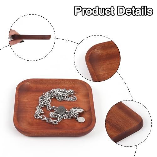 Square Ring Dish Wood Jewelry Tray Trinket Key Decorative Holder Organizer for Necklace Bracelet Display Wedding Party Decor Serving Dishes 5.12 Inch - color: Square