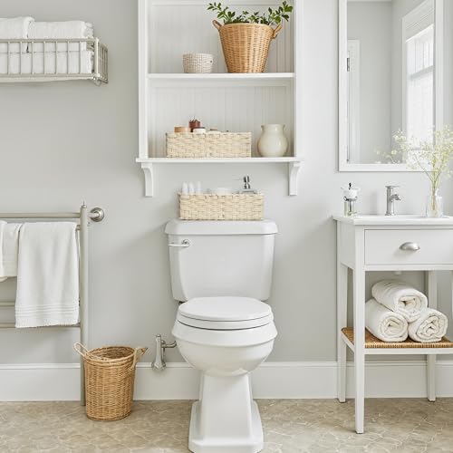 GRANNY SAYS Bathroom Baskets for Organizing, Wicker Basket for Storage, Wicker Baskets for Shelves, Waterproof Back of Toilet Storage Basket, 3 Section Bathroom Organizer Basket, 2-Pack - color: Butter Milk