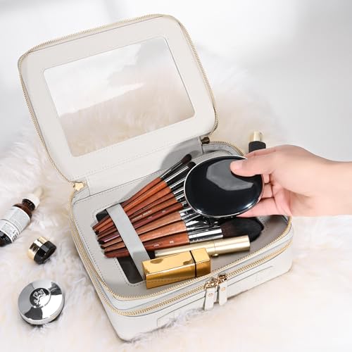 Aveniee Clear Makeup Bags, Double Layer Cosmetic Bags with a Separate Brush Compartment, Large Travel Toiletry Bag Train Case for Women, Travel Accessories Organizer,2 Layers Large, Grey - color: Grey, style: Dual Layer Large