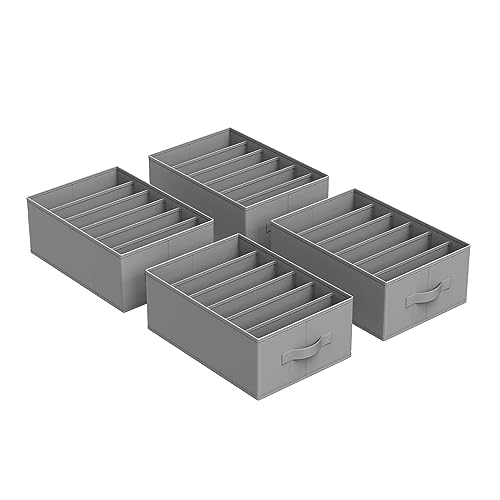 SONGMICS Set of 4 Large Size Wardrobe Clothes Organizers, 6-Compartment Foldable Drawer Organizers with Handles, 16.5 x 11.8 x 6.7 Inches, for Pants, Sweaters, Jeans, Dove Gray URUS009G04 - color: Dove Gray, size: 4 Pack