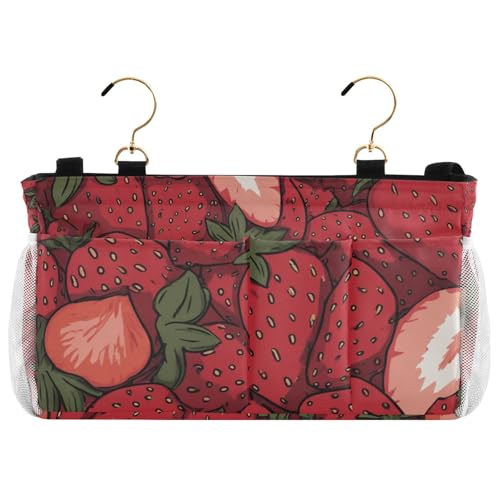Bedside Caddy Hanging Bunk Bed Caddy Bed Organizer Hanging Pocket with 2 Hooks Bedside Storage Organizer Pocket Bag Holder Cartoon Red Strawberry - color: Cartoon Red Strawberry