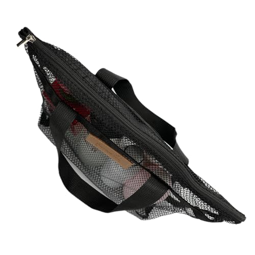 TOPASION Mesh Shower Caddy Bag Portable Hanging Toiletry and Bath Organizer with Zipper for Travel, Gym, Camping, College Dorms, Beach - color: Black