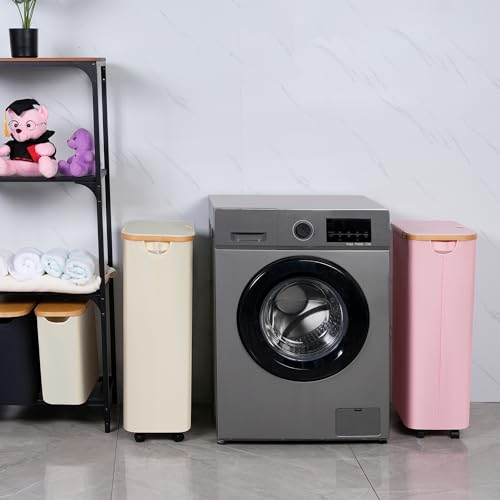 iEGrow 75L Laundry Basket with Wheels,Clothes Hamper for Laundry,Laundry Hamper with Lid and Inner Bag, for Laundry Room, Bedroom, Dormitory Storage,Pink - color: Pink, size: 75L