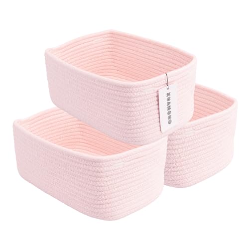 XUANGUO Small Woven Storage Baskets 12“X8”X5“ Decorative Rope Bins for Organizing Shelves, Closets, and Toys, Empty Gift Baskets, Cute Organizer Basket for Home and Office (pink, regular) - color: pink, size: regular