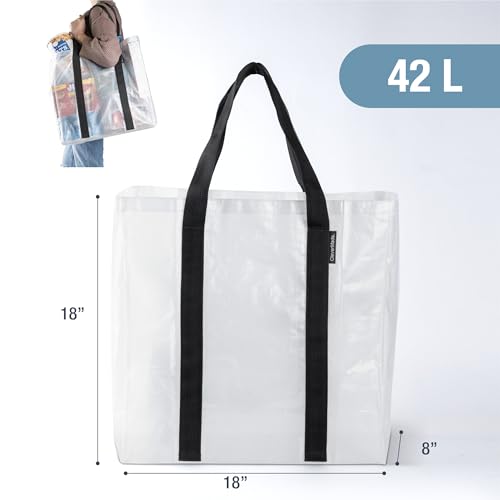 CleverMade Tall Frakta Reusable Grocery Tote - 42L - Pack of 2 - Transparent - Collapsible Storage Shopping Organizer - Heavy Duty Utility Bag Home - color: Transparent, size: 42L