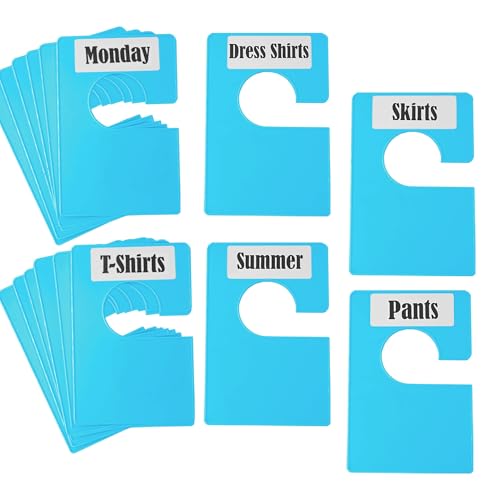 16 Pack White Clothing Rack Size Dividers Plus 45 Labels (1 Inch) and 18 Large Blank Labels, Large Rectangular Clothing Closet Dividers (Blue) - color: Blue, size: 16 PACK