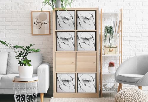 Sorbus Collapsible Storage Bins - 11" Sturdy Foldable Fabric Storage Cubes with Handle - 4 White Marble Organization and Storage Baskets for Organizing Pantry, Closet, Nursery, Dorm, Toy Storage - color: Marble White