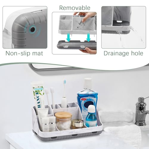 GFWARE Marble Bathroom Countertop Organizer - Detachable 7 Slots Kids Electric Toothbrush and Toothpaste Holde Drainage for Bathroom Accessories Organization Counter Vanity Storage, Grey - color: Marble Grey
