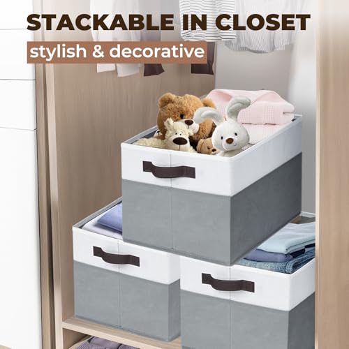 Criusia Extra Large Storage Bins 4 Pack - 16x12in Closet Organizers and Storage Baskets for Organizing Clothes Toy Blanket - Fabric Storage Cubes Containers for Shelves - All Room Organization - color: White with Grey, size: 4pcs - Rectangular 16"x12"