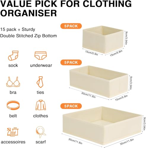 DIMJ Drawer Organizer Clothes 6 Pack - Foldable Baby Organizers and Storage & Dresser Organizer for Bedroom, Closet - Nursery Organization Dresser Dividers for underwear, Sock,Bra, Belt, Tie, Beige - color: Beige, size: 6 Pack