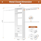79"H Closet System, 2-8.2FT Metal Closet Organizer with 4 Expandable Hanging Rods, Walk In Closet Organizers and Storage, Clothes Closet with 5 Hanging Zones, 2 Drawers, 2 Shelving Towers