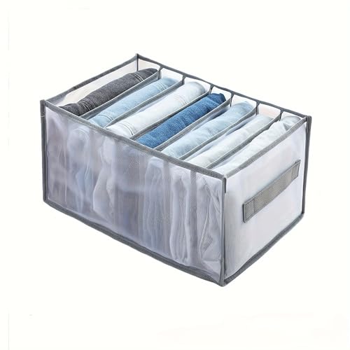 Large Size Wardrobe Clothes Organizers, 7-Compartment Foldable Drawer Organizers with Handles, 14.17 x 9.84 x 7.87 Inches, for Pants, Sweaters, Jeans