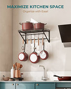 OROPY 23 Inch Wall Mounted Pot Rack Storage Shelf with 2 Tier Hanging Rails 12 S Hooks included, Ideal for Pans, Utensils, Cookware, Plant Black - size: 23.7 Inch