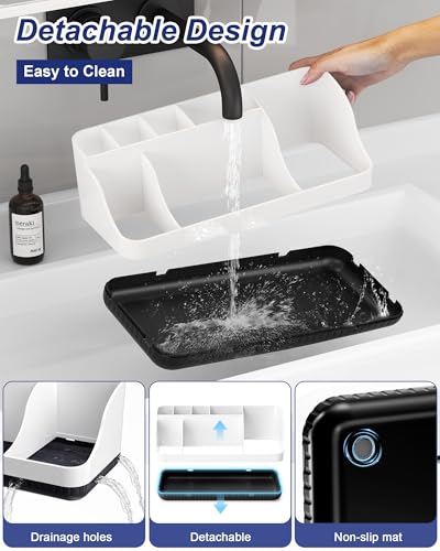 Bathroom Counter Organizer and Storage with 2 Pack Qtip Holder Dispenser, 7 Slots Detachable Toothbrush Holders for Bathrooms, Anti-Slip Electric Toothbrush and Toothpaste Holder Countertop - color: White Black