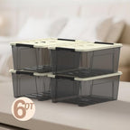 9-pack clear small plastic storage bins with khaki safety lids and black latch locks, durable stackable nestable organization containers, 6 quarts - color: Khaki